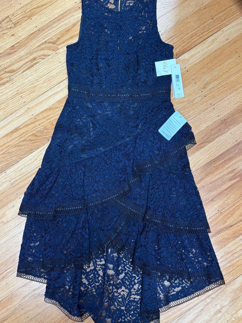 Eliza J Navy Lace Tiered Cocktail Dress for Girls